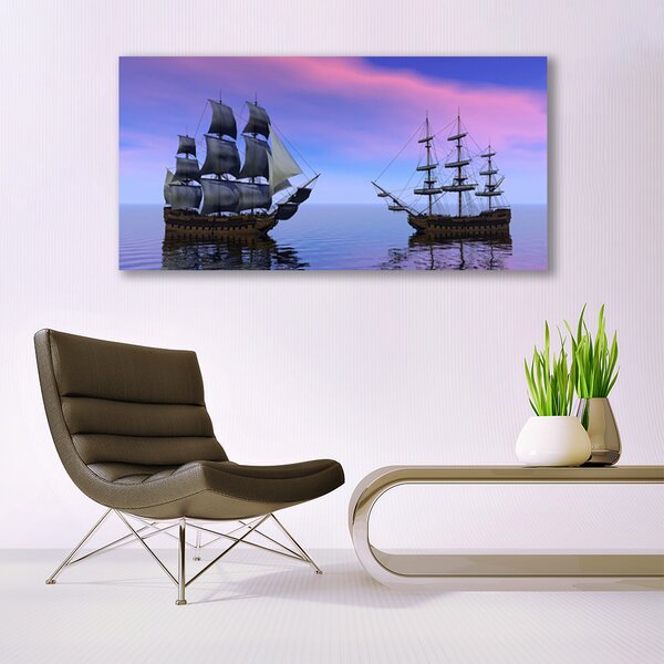 Tablou pe panza canvas Ambarcațiuni Mare Peisaj Brun Gri Violet Albastru