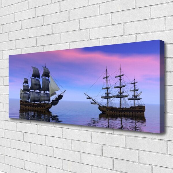 Tablou pe panza canvas Ambarcațiuni Mare Peisaj Brun Gri Violet Albastru