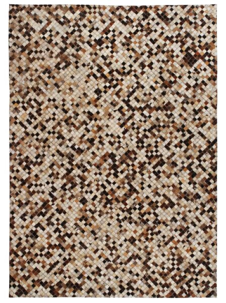 Covor piele naturală, mozaic, 120x170 cm, pătrat, maro/alb