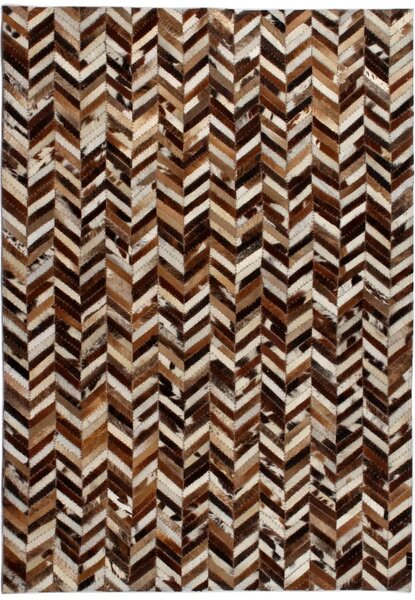 Covor piele naturală, mozaic, 160x230 cm zig-zag Maro/alb