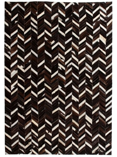 Covor piele naturală, mozaic, 190x290 cm Zig-zag Negru/alb