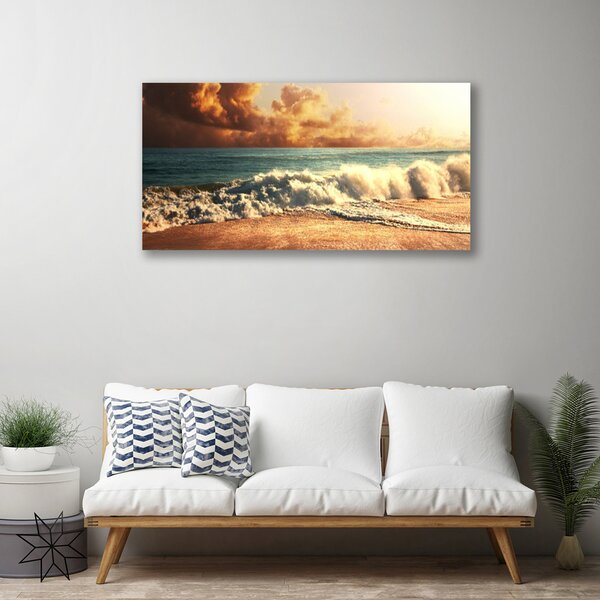 Tablou pe panza canvas Ocean Beach Peisaj Alb Albastru Galben Maro