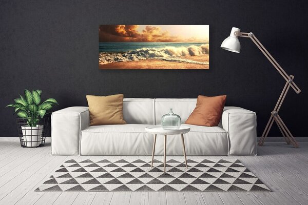 Tablou pe panza canvas Ocean Beach Peisaj Alb Albastru Galben Maro