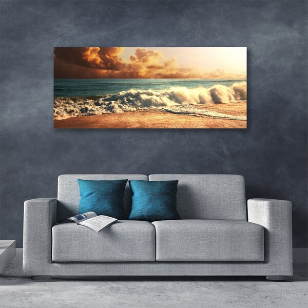 Tablou pe panza canvas Ocean Beach Peisaj Alb Albastru Galben Maro