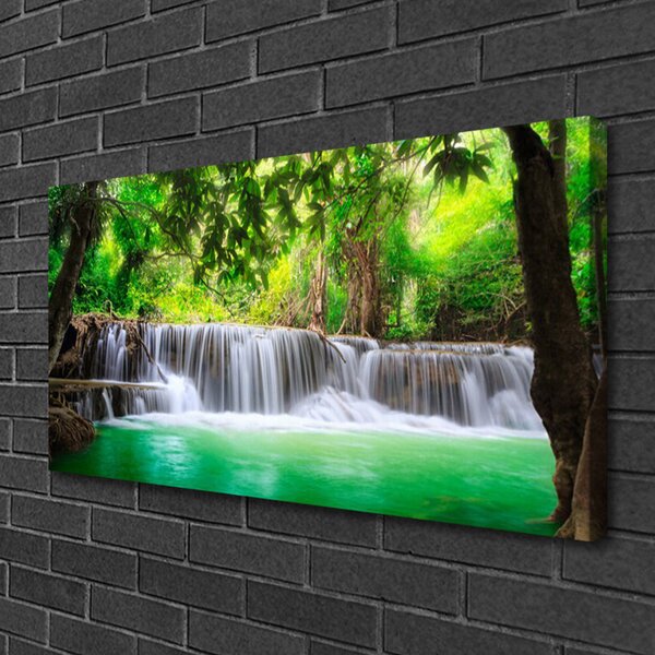 Tablou pe panza canvas Cascada Lake Forest Natura Albastru Gri Verde Maro