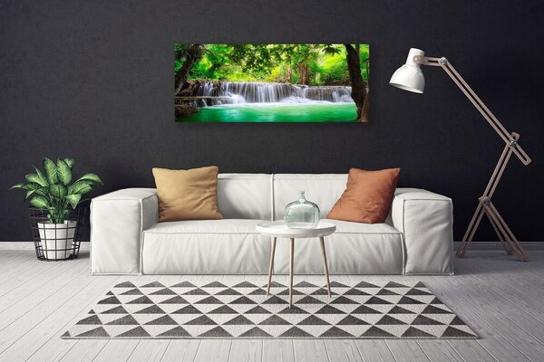 Tablou pe panza canvas Cascada Lake Forest Natura Albastru Gri Verde Maro