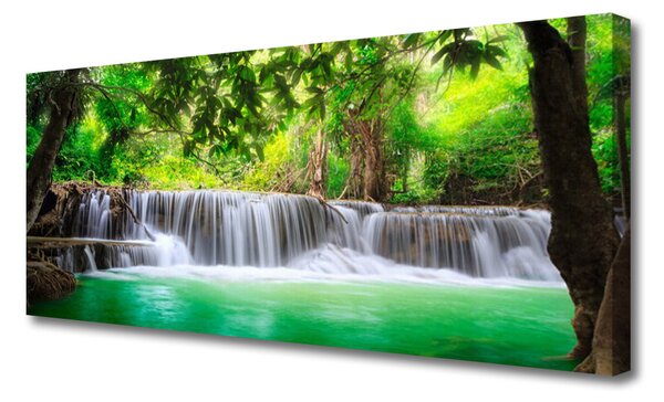 Tablou pe panza canvas Cascada Lake Forest Natura Albastru Gri Verde Maro