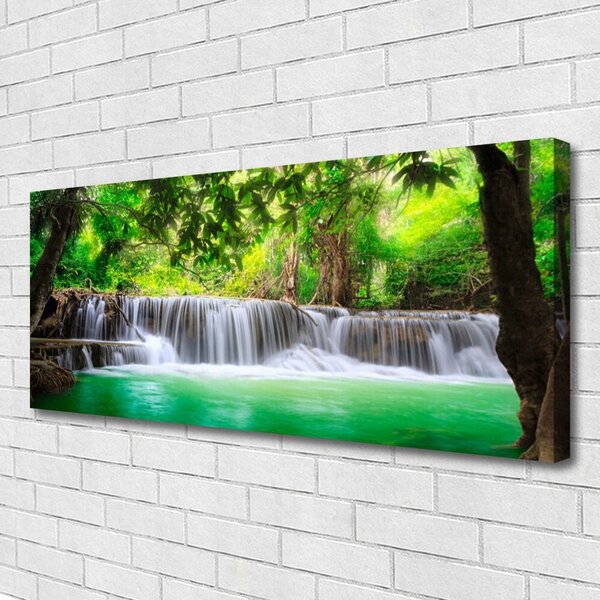 Tablou pe panza canvas Cascada Lake Forest Natura Albastru Gri Verde Maro