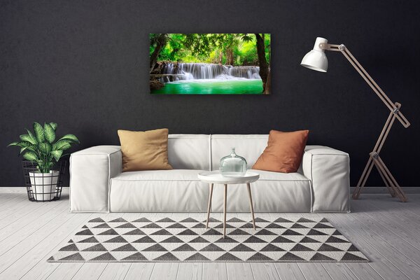 Tablou pe panza canvas Cascada Lake Forest Natura Albastru Gri Verde Maro