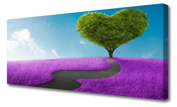 Tablou pe panza canvas Meadow Potecă copac Natura Roz Gri Verde