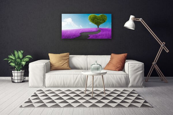 Tablou pe panza canvas Meadow Potecă copac Natura Roz Gri Verde