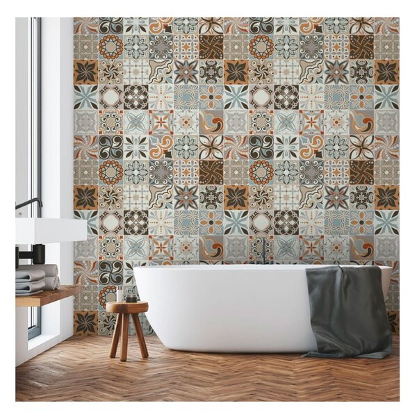 Set 30 autocolante de perete Ambiance Cement Tiles Bali, 15 x 15 cm