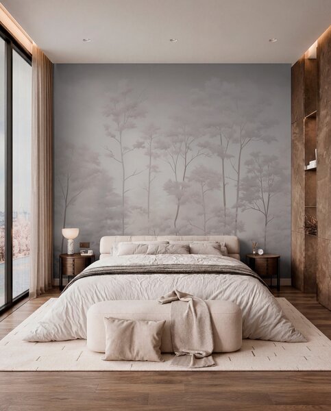 Tapet Pădure trendy în culori pastelate moi, Fototapet pădure, Fototapet Birches, w03525v1 : Uwalls.ro