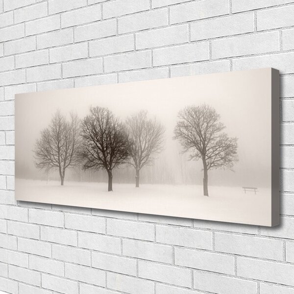 Tablou pe panza canvas Zăpadă Copaci Peisaj Alb Brun
