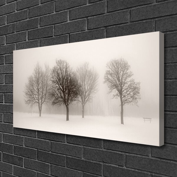 Tablou pe panza canvas Zăpadă Copaci Peisaj Alb Brun