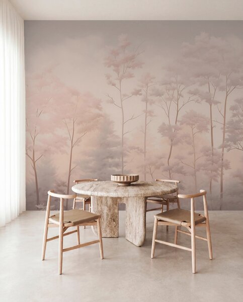 Tapet Pădure trendy în culori pastelate moi, Fototapet pădure, Fototapet Birches, w03525v1 : Uwalls.ro