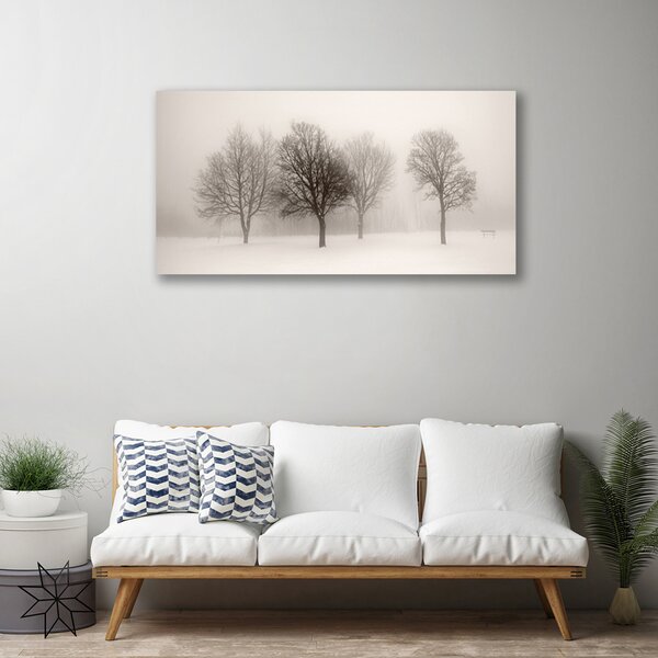 Tablou pe panza canvas Zăpadă Copaci Peisaj Alb Brun