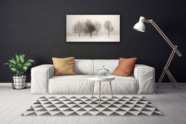 Tablou pe panza canvas Zăpadă Copaci Peisaj Alb Brun