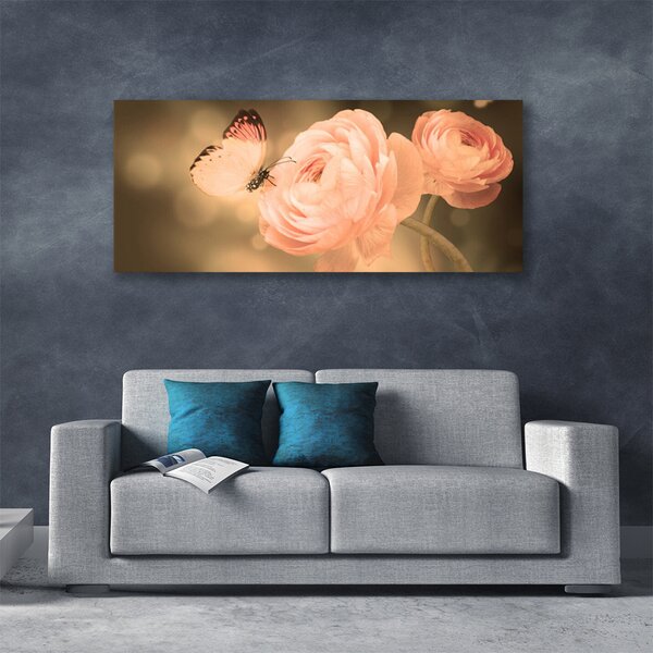 Tablou pe panza canvas Butterfly Trandafiri Natura Bej