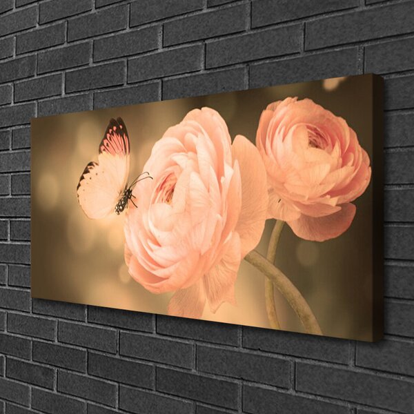 Tablou pe panza canvas Butterfly Trandafiri Natura Bej