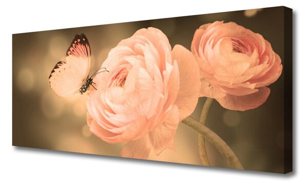 Tablou pe panza canvas Butterfly Trandafiri Natura Bej