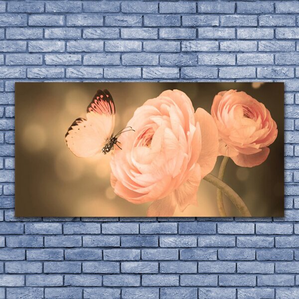 Tablou pe sticla Butterfly Trandafiri Natura Bej