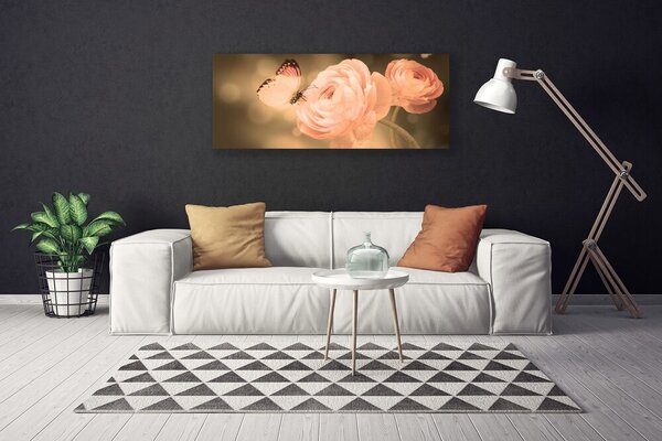Tablou pe panza canvas Butterfly Trandafiri Natura Bej