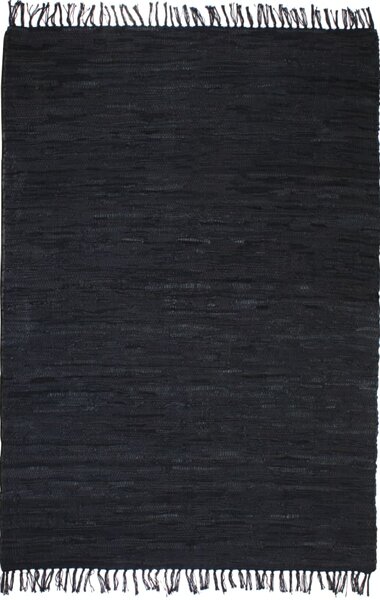 Covor țesut manual Chindi din piele, 160 x 230 cm, negru