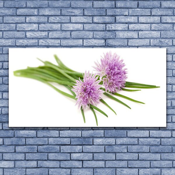 Tablou pe sticla Flori Floral roz. Verde