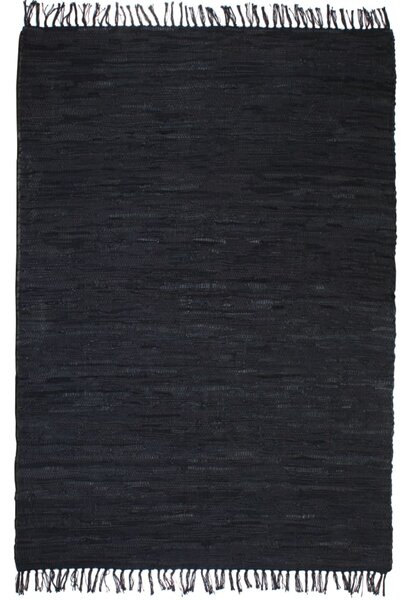 Covor Chindi țesut manual, piele 120 x 170 cm Negru
