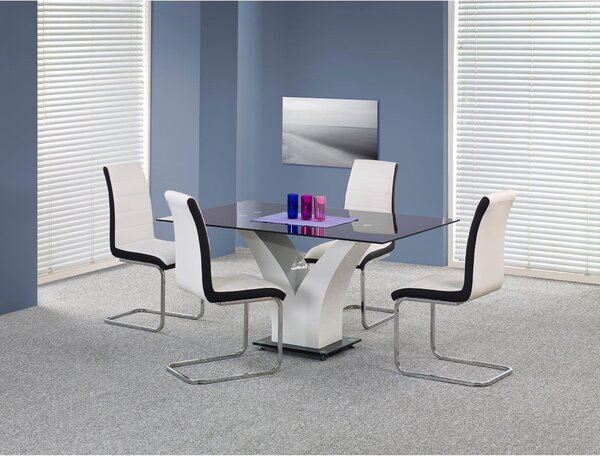 Masa VESPER, negru/alb, sticla securizata, 160x90x76 cm