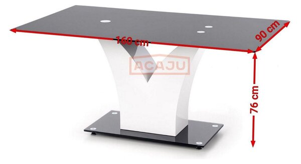 Masa VESPER, negru/alb, sticla securizata, 160x90x76 cm