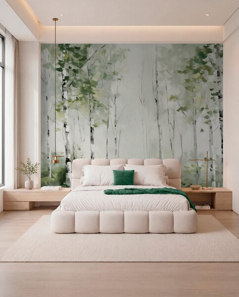 Tapet Pictura de imitație a pădurii de foioase, Fototapet pădure, Fototapet Birches, w04234 : Uwalls.ro