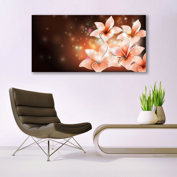 Tablou pe sticla Flori Floral Alb Galben Negru