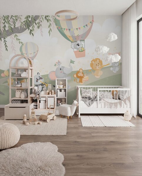 Tapet Peisaj cu animale cântând la instrumente muzicale, Fototapet Pentru Copii, Fototapet Baloane, w04200v1 : Uwalls.ro
