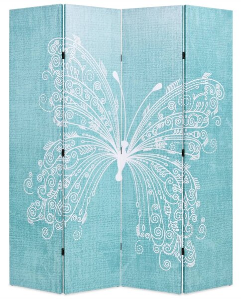 Paravan cameră pliabil, albastru, 160 x 170 cm, fluture