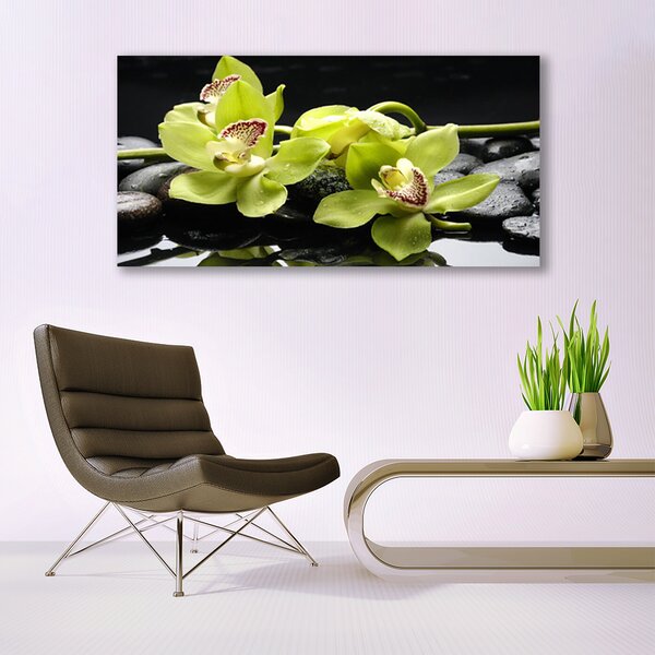 Tablou pe panza canvas Pietre florale flori verde negru