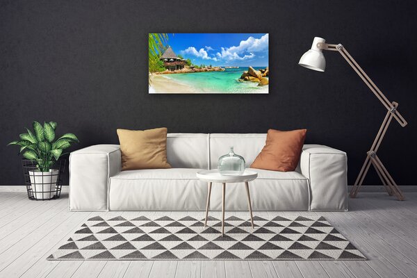 Tablou pe panza canvas Plaja Sea Stones Peisaj Alb Albastru Maro