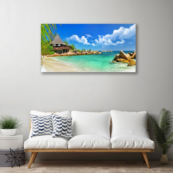 Tablou pe panza canvas Plaja Sea Stones Peisaj Alb Albastru Maro