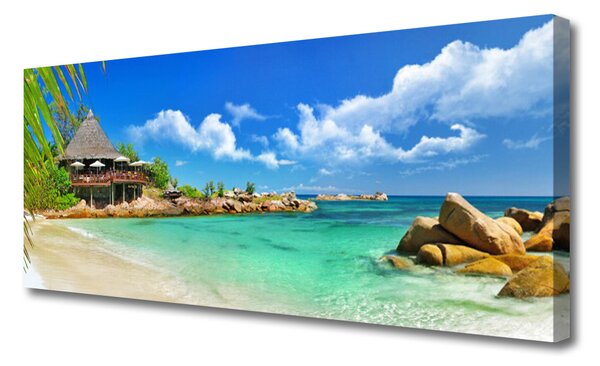 Tablou pe panza canvas Plaja Sea Stones Peisaj Alb Albastru Maro