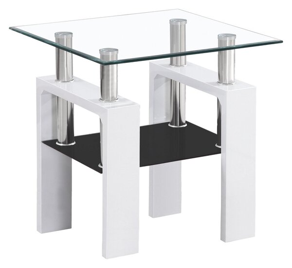 Masuta LISA D, transparent/alb, sticla securizata/MDF, 60x60x55 cm