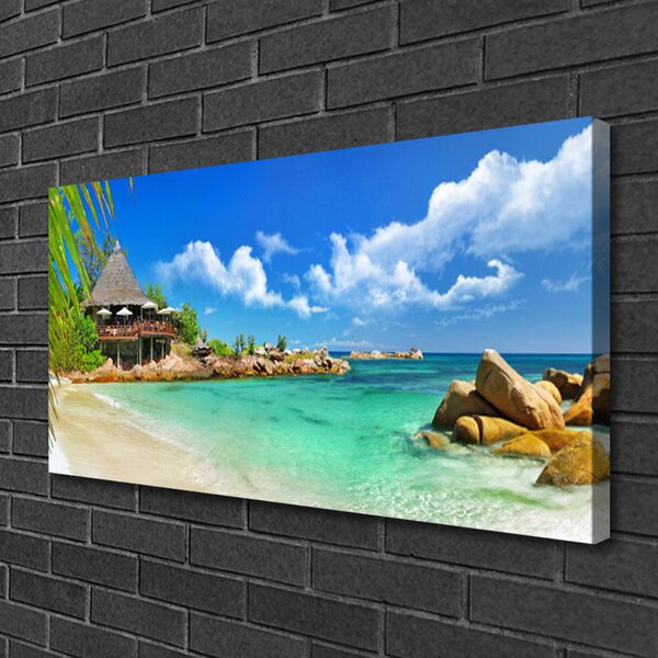 Tablou pe panza canvas Plaja Sea Stones Peisaj Alb Albastru Maro
