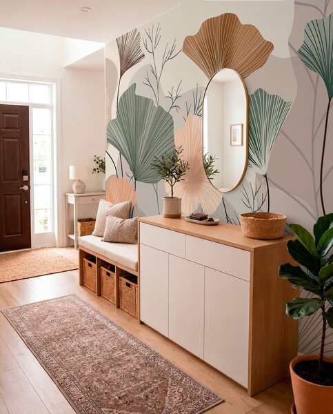 Tapet frunze de lotus elegante, Fototapet Flori, w04815 : Uwalls.ro