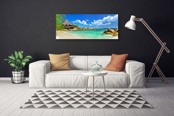 Tablou pe panza canvas Plaja Sea Stones Peisaj Alb Albastru Maro