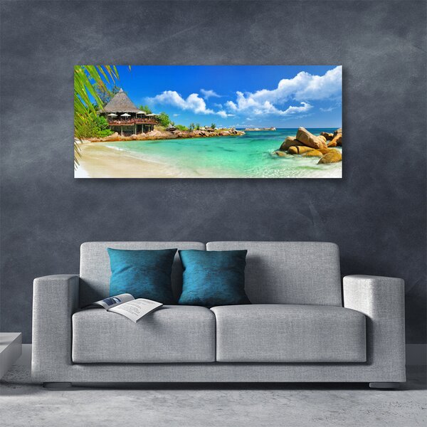 Tablou pe panza canvas Plaja Sea Stones Peisaj Alb Albastru Maro