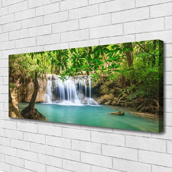 Tablou pe panza canvas Cascada Lacul Natural Pădurea Verde Maro Albastru Alb