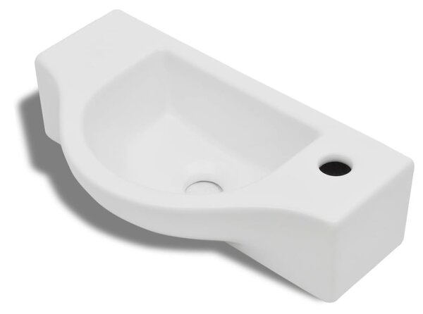 Chiuvetă de baie din ceramică, gaură pentru robinet și preaplin, alb