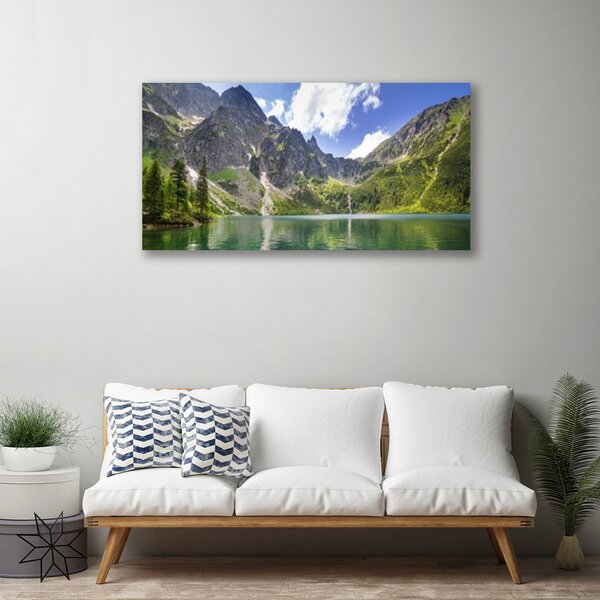 Tablou pe panza canvas Mountain Lake Peisaj Gri Verde Albastru
