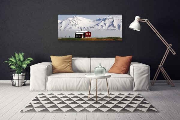 Tablou pe panza canvas Mountain House Peisaj Alb Gri Maro Verde