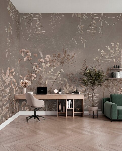 Tapet Model botanic ușor, cu flori și frunze, Fototapet Natură, Fototapet Frunze, w05092v1 : Uwalls.ro